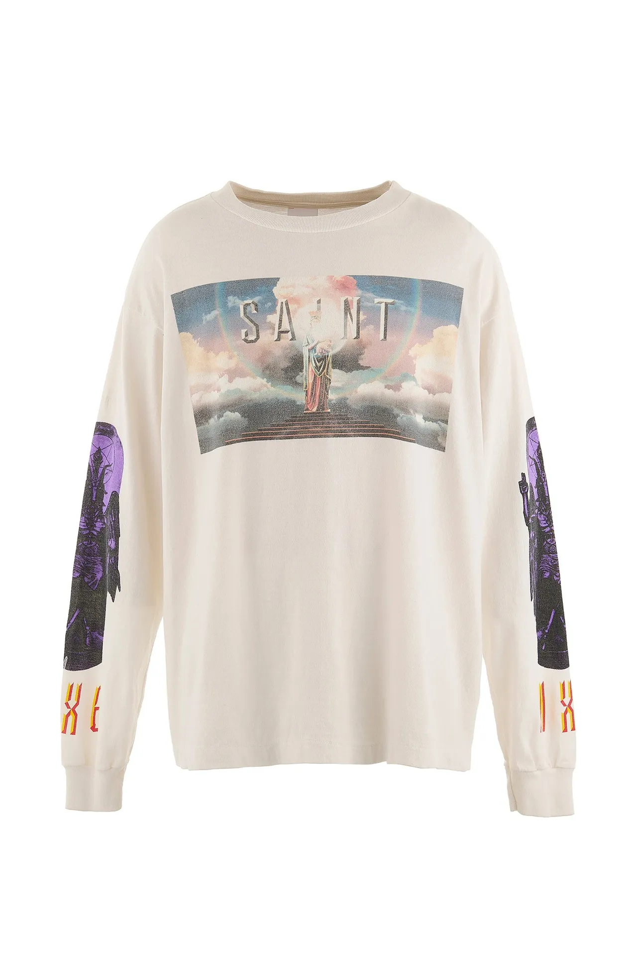 SAINT Mxxxxxx SAINT PICTURES L/S TEE/WHITE Columbia Pictures SAINT Goddess Long Sleeve Off-White S-XL Pays tribute to the Columbia Pictures Title Goddess. Full of fun. Ready-made clothes are washed. The texture is soaring. Authentic level printing is restored. Look for cylindrical seamless fabrics. It is almost meaningless if it is not a cylindrical fabric.